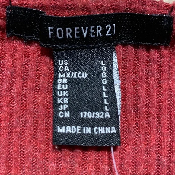 Forever 21 Womens Cropped Long‎ Sleeve Faux Wrap Top Size Large Red - Picture 5 of 9